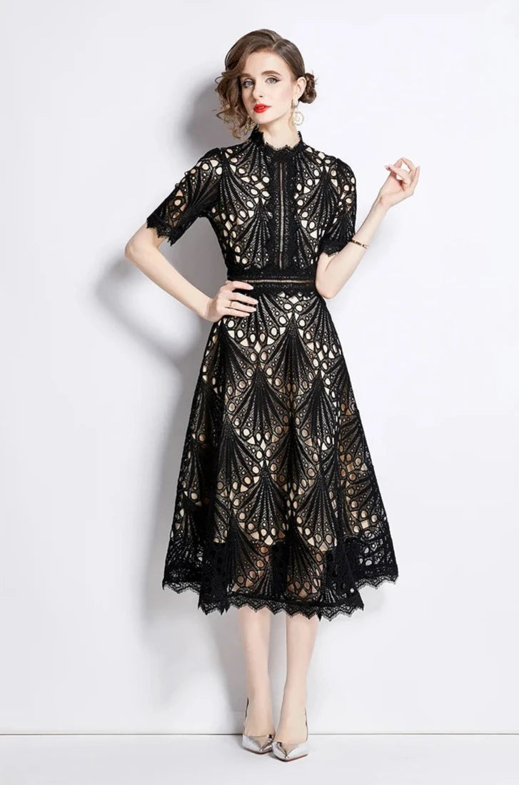 High quality vintage elegant short sleeve dress