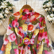 High quality long sleeve French vintage style elegant floral print dress