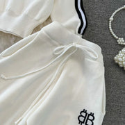 Two-piece set, high-neck sweater with zipper and high-quality wide-leg pants