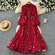 Spring Autumn French High-end Women's Dress New Lace Embroidery Glitter Lantern Sleeve Single Breasted Party Birthday Dress