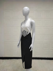 Women'Black White Contrast Color Hanging Neck Sexy Dress Pure Desire Temperament High Fashion Free Shipping