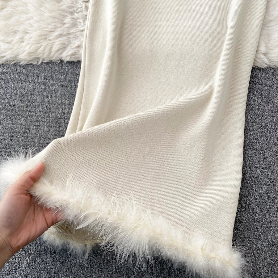 Basic Sets V-Neck Button-Down Knitted Blouse + High Quality Elastic Waist Bodycon Skirt