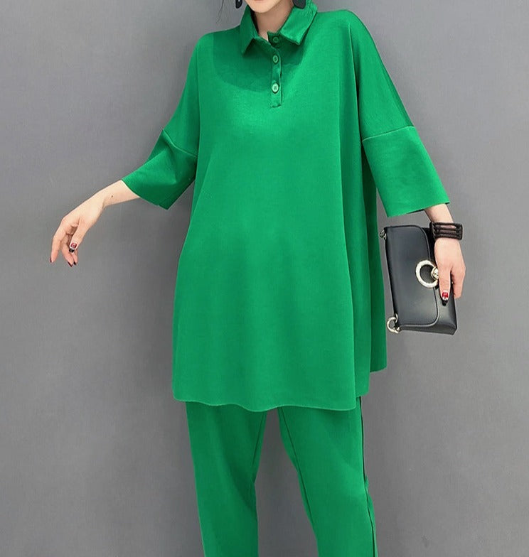 Two Piece Sets High Quality Solid Color 3/4 Sleeve Tops And Casual Pants