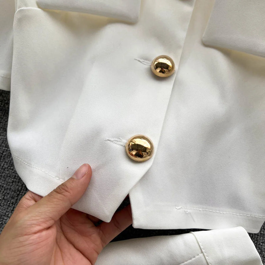New Autumn Summer Fashion Celebrity Temperament Suit Women's Single Breasted Short Sleeved Top Medium Long Skirt