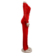 Elegant Hollow Out Turtleneck Long Sleeve Slim Fit Jumpsuit with Belt High Quality
