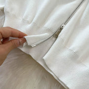 Two-piece set, high-neck sweater with zipper and high-quality wide-leg pants