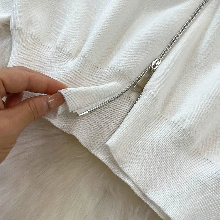 Two-piece set, high-neck sweater with zipper and high-quality wide-leg pants