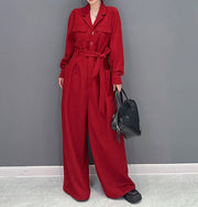 High Quality Loose Wide Leg Long Sleeve Solid Color One Piece Jumpsuit