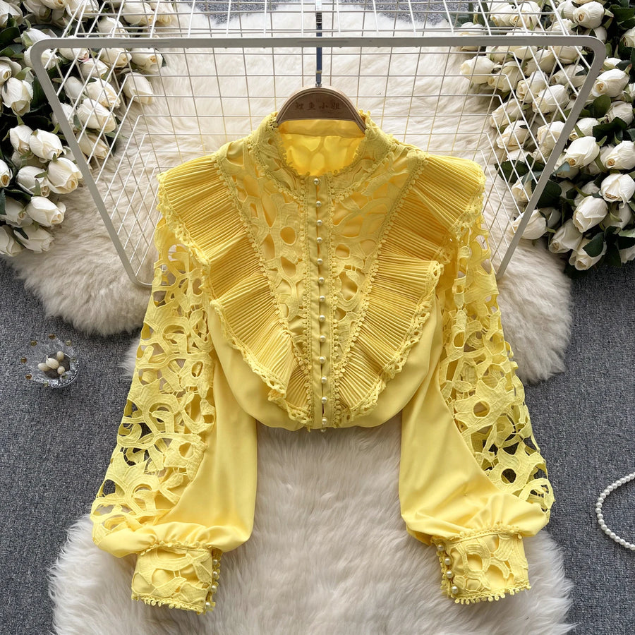 High Quality Pearl Long Sleeve Embroidered Blouse