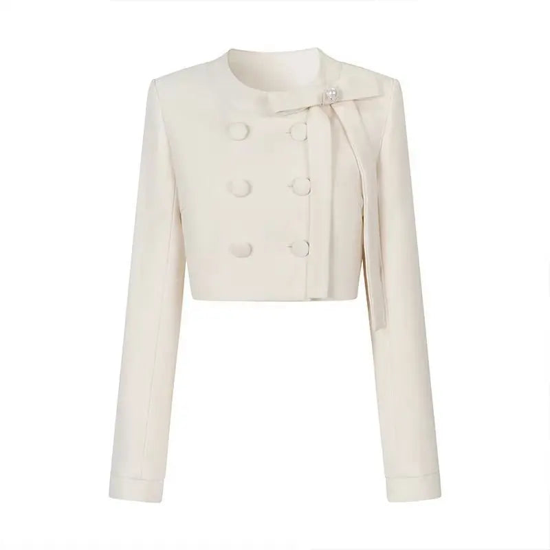 Two-piece set: jacket with waist tie and high-quality fine midi skirt