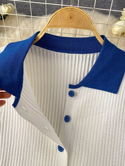 2-piece set knitted top and pleated mini skirt with high-quality elastic waistband