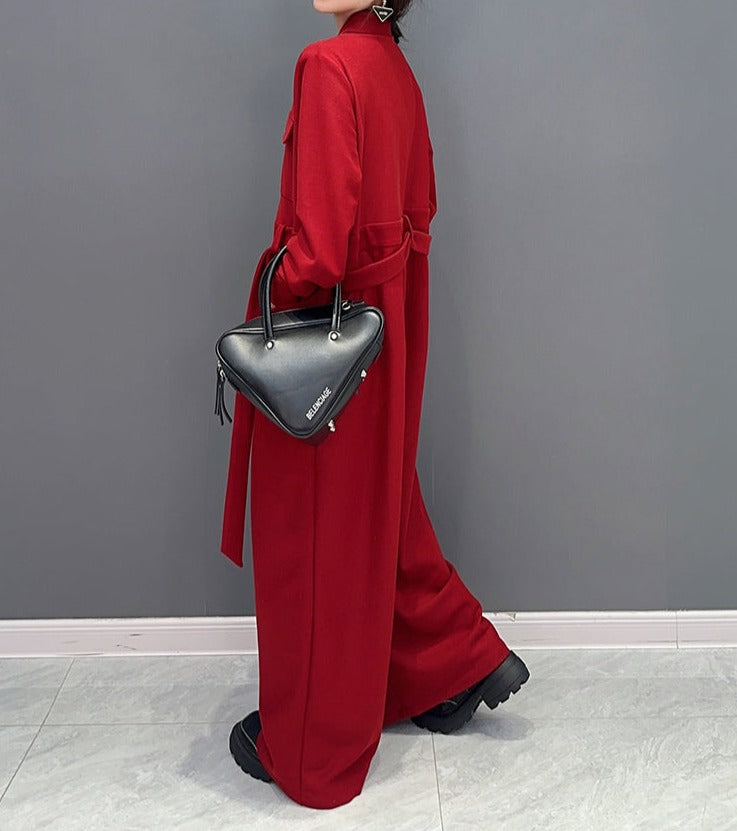 High Quality Loose Wide Leg Long Sleeve Solid Color One Piece Jumpsuit