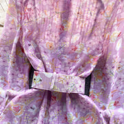 High Quality Belted Lantern Sleeve High Neck Floral Dress