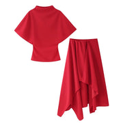 Women Trendy Skirt Set Half High Collar Top Asymmetrical Skirt New Fashion  Spring Summer Beach Holiday Skirt Set