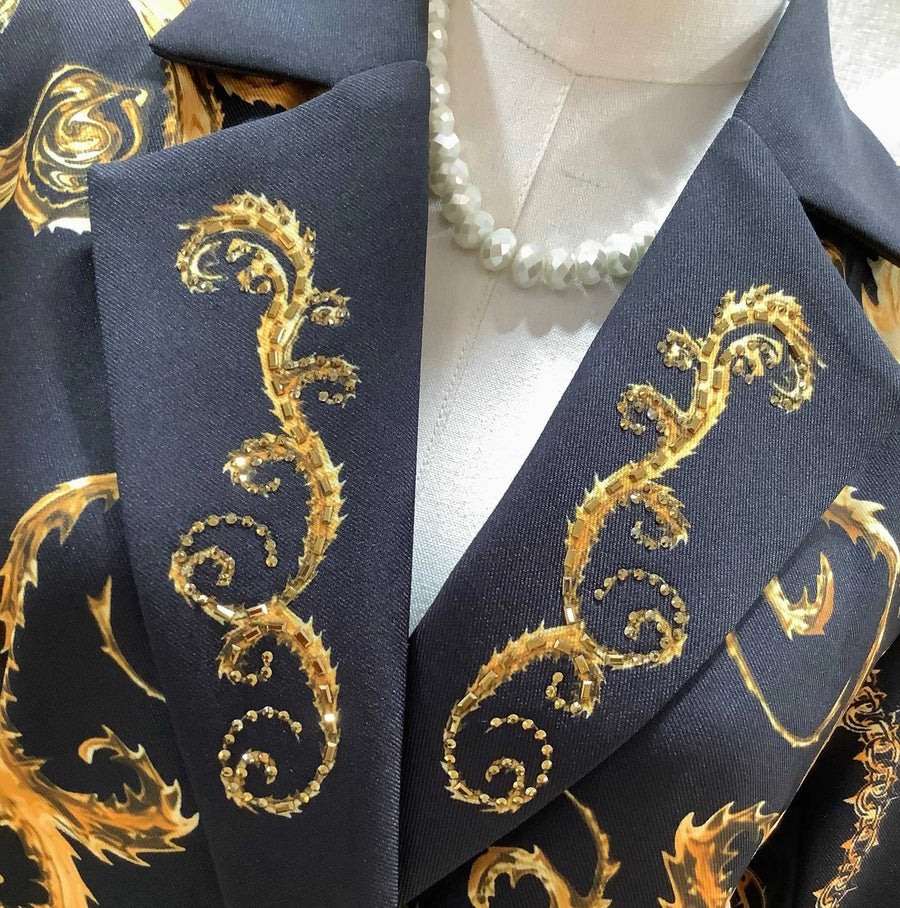 High quality vintage yellow flower print double breasted belt elegant coat.
