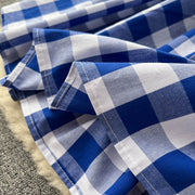 Blue and White Plaid Shirt Dress Short Sleeve Cross Sashes Lace Up Vintage Midi High Quality