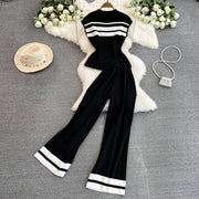 Pant Set Women Two Piece Sets Matching Sets Sleeveless Knitted Slim Fit Tops Wide Leg Long Pants High Elastic Waist Casual