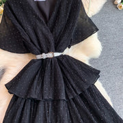 Women Long Dress Cake Dresses A Line Vestidos  Streetwear V Neck Short Sleeve Elegant Party Work Slim Fit Casual Summer