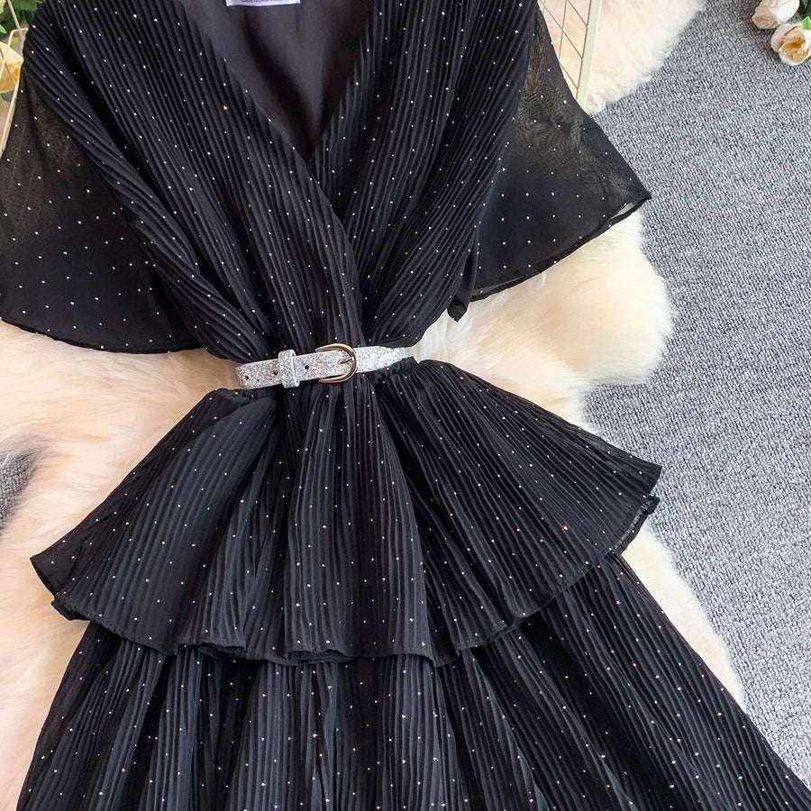 Women Long Dress Cake Dresses A Line Vestidos  Streetwear V Neck Short Sleeve Elegant Party Work Slim Fit Casual Summer