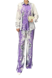 Printed Collar Long Sleeve Fashion Set High Quality Wide Leg Casual Sports Pants