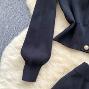 High quality two piece outfits with long sleeves and turn-down collar, buttons and pencil skirt