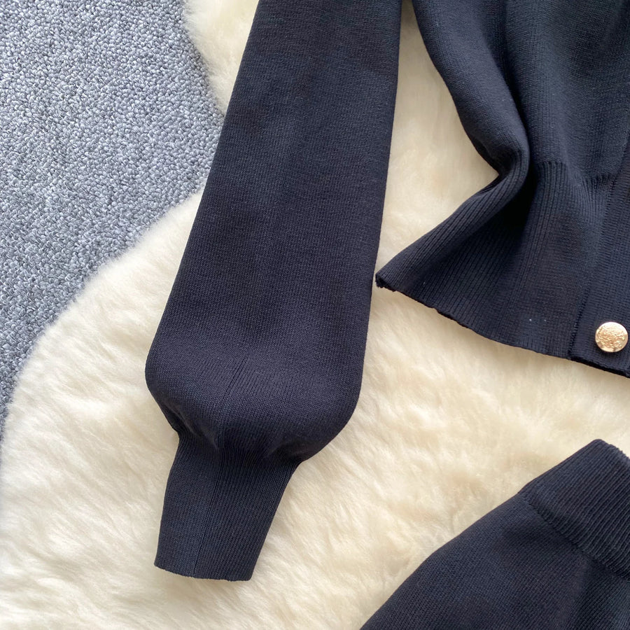 High quality two piece outfits with long sleeves and turn-down collar, buttons and pencil skirt