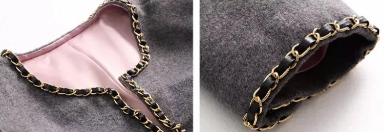 Designer Women Slim Fit Chain Woolen Tweed Jacket Shorts Two Piece Set Vintage Autumn Fashion Matching Sets High Quality Suits