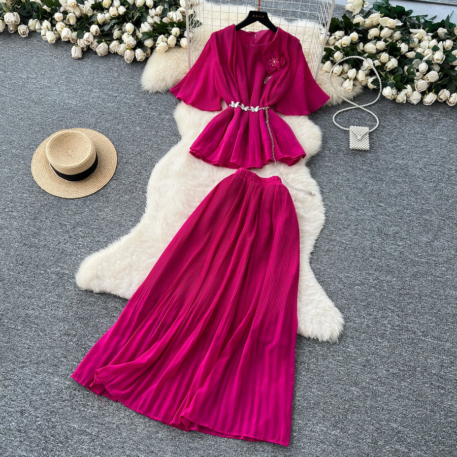 Chic Elegant Three-dimensional Ruched slim chain casual Sexy Evening Fashion fairycore women clothing Two Piece Set