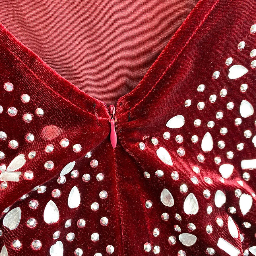 High Quality O Neck Long Sleeve Bodycon Sexy Rhinestones Velvet Vintage Elegant Dresses