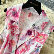 Elegant French vintage style sleeveless dress with high quality floral print