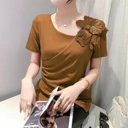 High Quality Pleated Cross Slash Neck Short Sleeve T-shirts