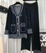 Autumn Winter Small Fragrance Knitted Two Piece Set Women Cardigan Coat + Pant Suits Fashion Casual Tracksuit 2 Piece Pant Sets