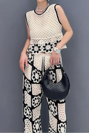 High quality loose and casual two-piece set with holes sleeveless top+pants