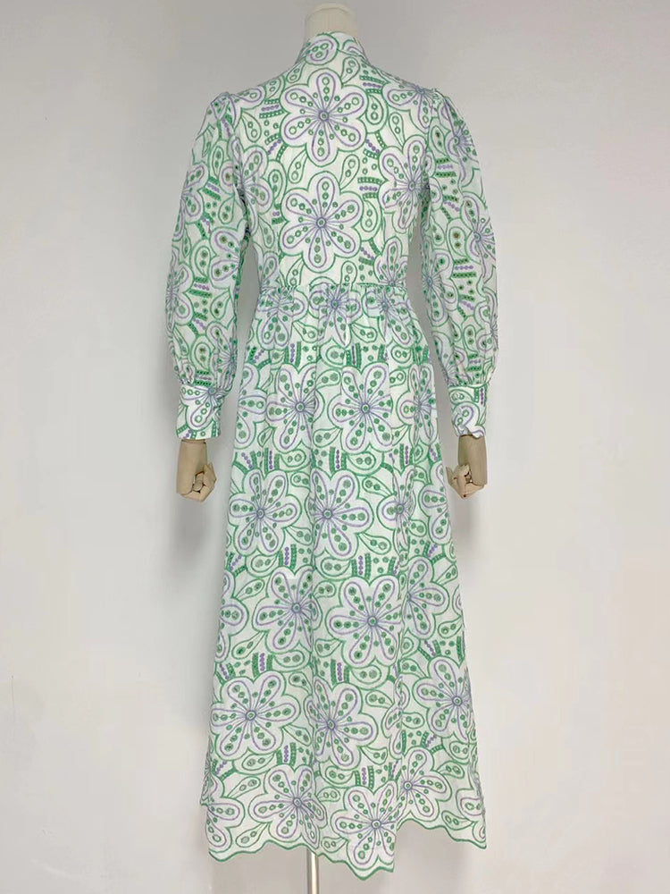 High Quality Flare Sleeve High Waist Ruched Color Printed Dresses