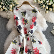 Fashion Elegant Print Sleeveless Dress Women 2026 Summer New Slim Waist Gown Ball Big Swing Robe Fresh Temperament Vestidos