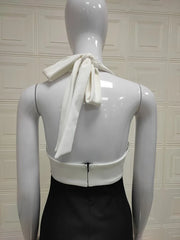 Women'Black White Contrast Color Hanging Neck Sexy Dress Pure Desire Temperament High Fashion Free Shipping