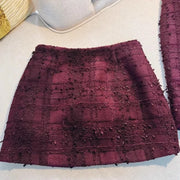 Office Ladies Elegant Two Piece Set Tweed Short Jacket High Waist A-Line Skirt New Spring Slim Fit Fashion Women Matching Sets