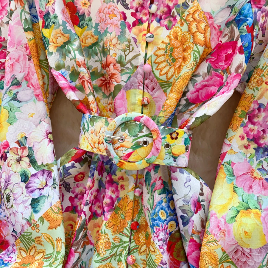 High quality long sleeve French vintage style elegant floral print dress