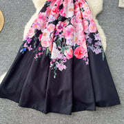 Elegant French vintage style sleeveless dress with high quality floral print