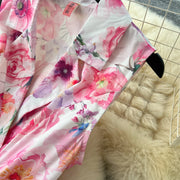 Elegant French vintage style sleeveless dress with high quality floral print