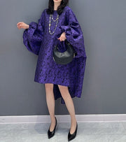 High Quality Oversized Purple Puff Sleeve Purple Elegant Dresses