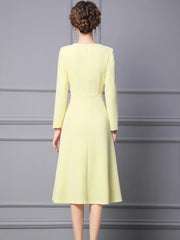 High Quality Long Sleeve Below Knee Length Designer Elegant Dress