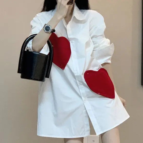 Elegant long sleeve shirt with high quality hearts