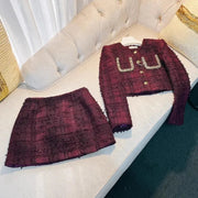 Office Ladies Elegant Two Piece Set Tweed Short Jacket High Waist A-Line Skirt New Spring Slim Fit Fashion Women Matching Sets