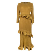 High quality long sleeve dress with ruffles and pleated bow