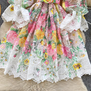 Elegant French style evening dress with high quality floral print
