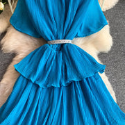 Women Long Dress Cake Dresses A Line Vestidos  Streetwear V Neck Short Sleeve Elegant Party Work Slim Fit Casual Summer