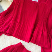 Casual Two Piece Set Loose Shirt+High Waist Straight Pants