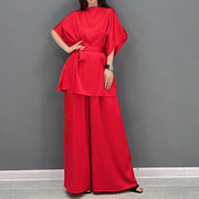 2 Piece Set Stylish Half Sleeve Blouses + With High Quality Wide Leg Long Pants