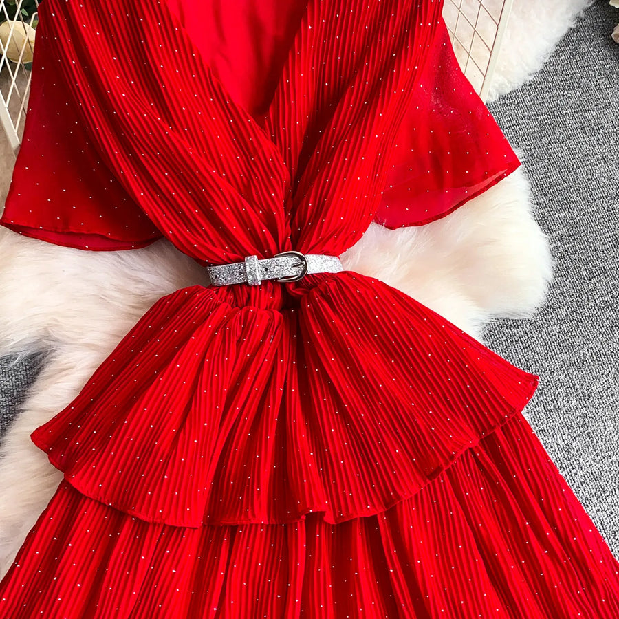 Women Long Dress Cake Dresses A Line Vestidos  Streetwear V Neck Short Sleeve Elegant Party Work Slim Fit Casual Summer